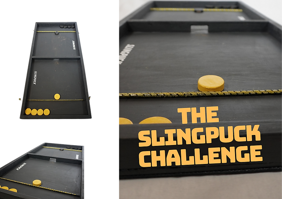 Slingpuck challenge! Shoot the pucks through the narrow gate and win. Make believe game hire in auckland with delivery. plenty games available for hire. Afterpay accepted