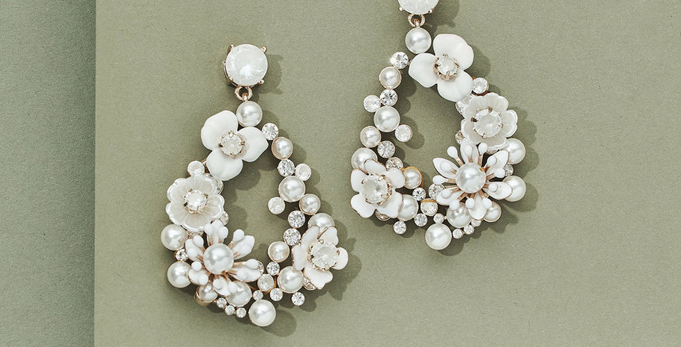 READING BRIDAL DISTRICT WEDDING JEWELRY WHITE FLOWER. PEARL GEMSTONE EARRING