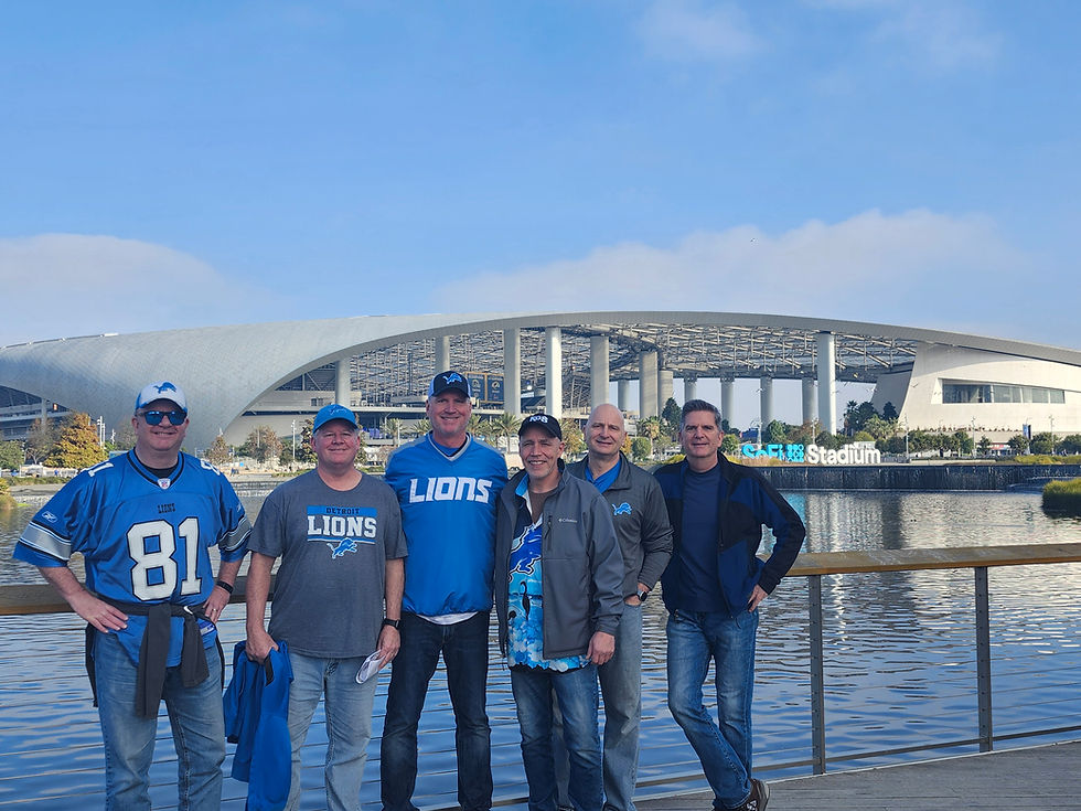 My annual football trip crew outside of SoFi: Me, Pete Huddy, Vic Nettie, Mike Wojcik, Darin Phillips and my brother Jim Carney.