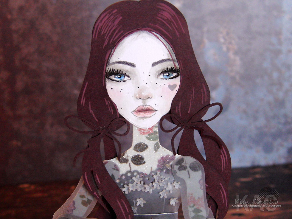 Miniature : Jointed Paper Art Doll ~ Mixed Media Templates ~ Pleated Flower Dress