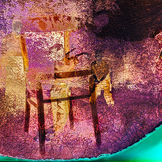 Digital composition of superimposed 6x6 negatives. Abstract fine-art photography featuring purple tones and warm light leaks, characterized by analog textures and stylized human figures.