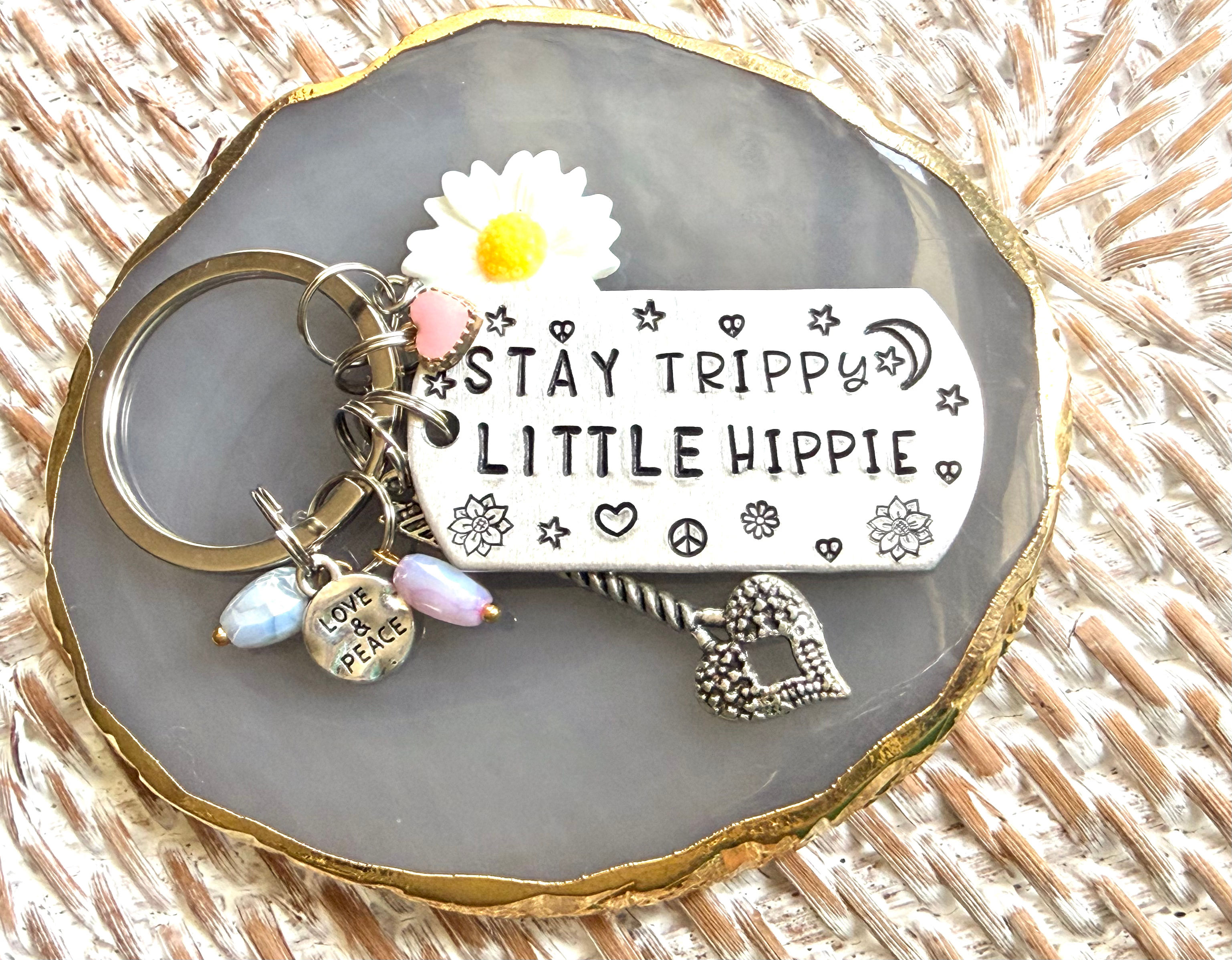 Stay Trippy Little Hippie Keychain- Hippie Gifts- Hippie Keychain