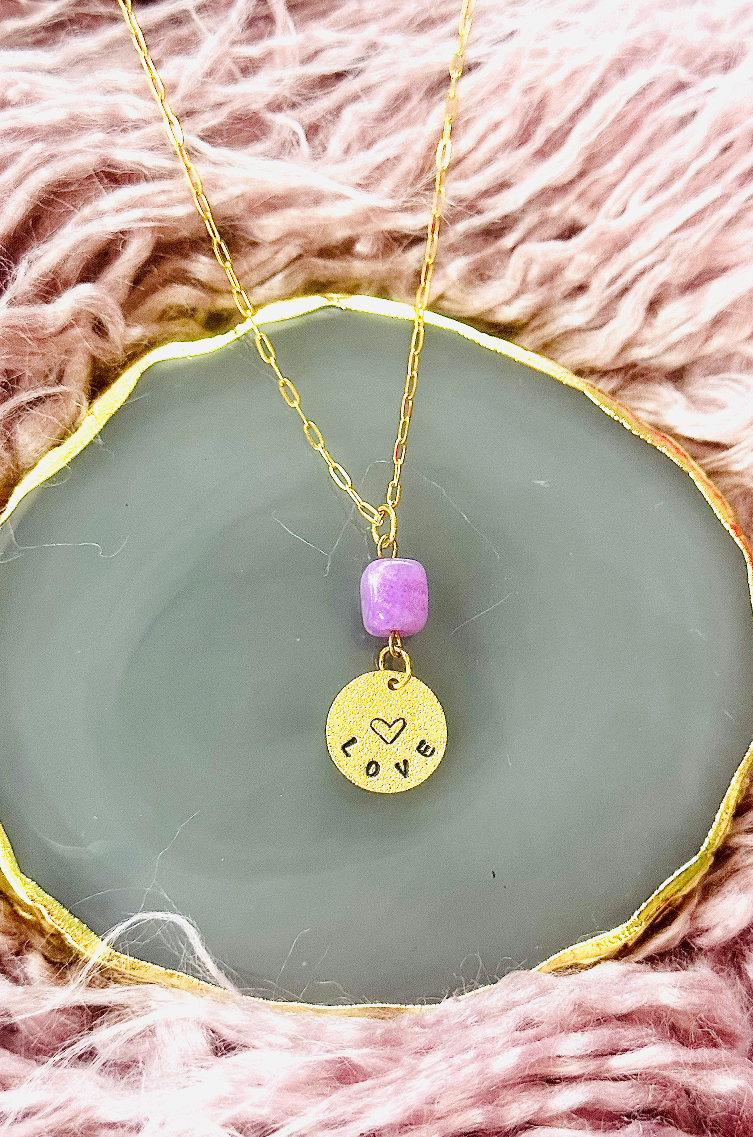 Hand-Stamped Love Necklace with Gem Accent