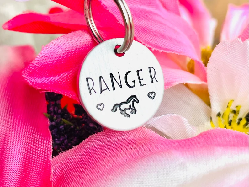 Thumbnail: Running Horse/Stars/Hearts- Horse ID Name Tag/ Name Tag