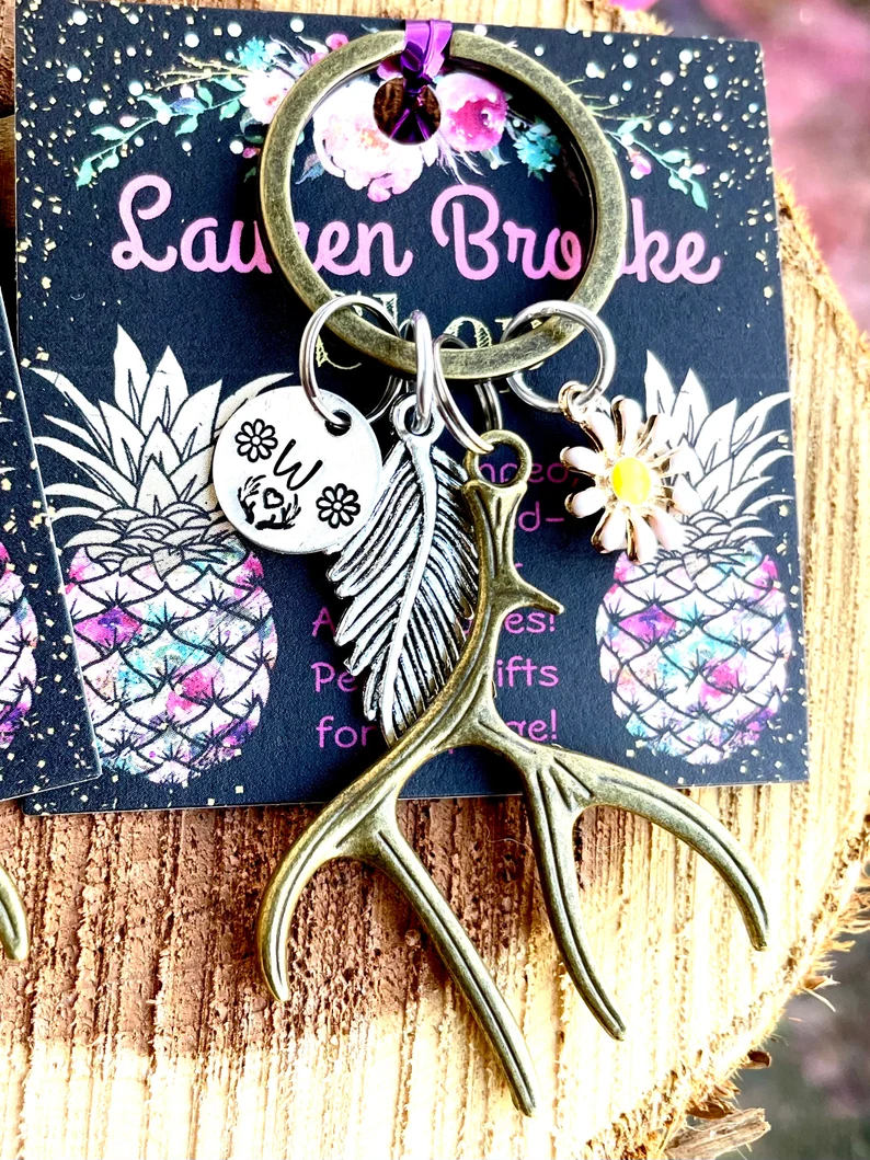 Thumbnail: Antler Keychain- Initial Keychain - Personalized Gifts -Hunting Keychain