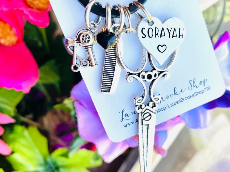 Thumbnail: Hair Dresser Keychain- Personalized- Keychain OR Rear View Hanger