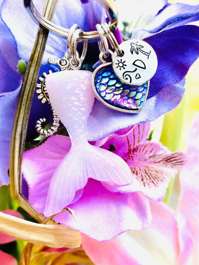 Thumbnail: Mermaid Tail- Personalized- Keychain OR Rear View Hanger