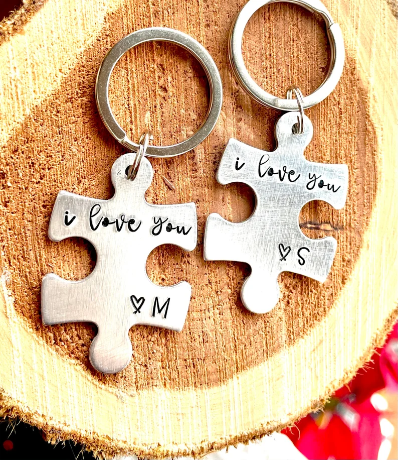 Thumbnail: I Love You Keychains - Initial Keychains - 2 PC Keychain Set - Personalized Gift