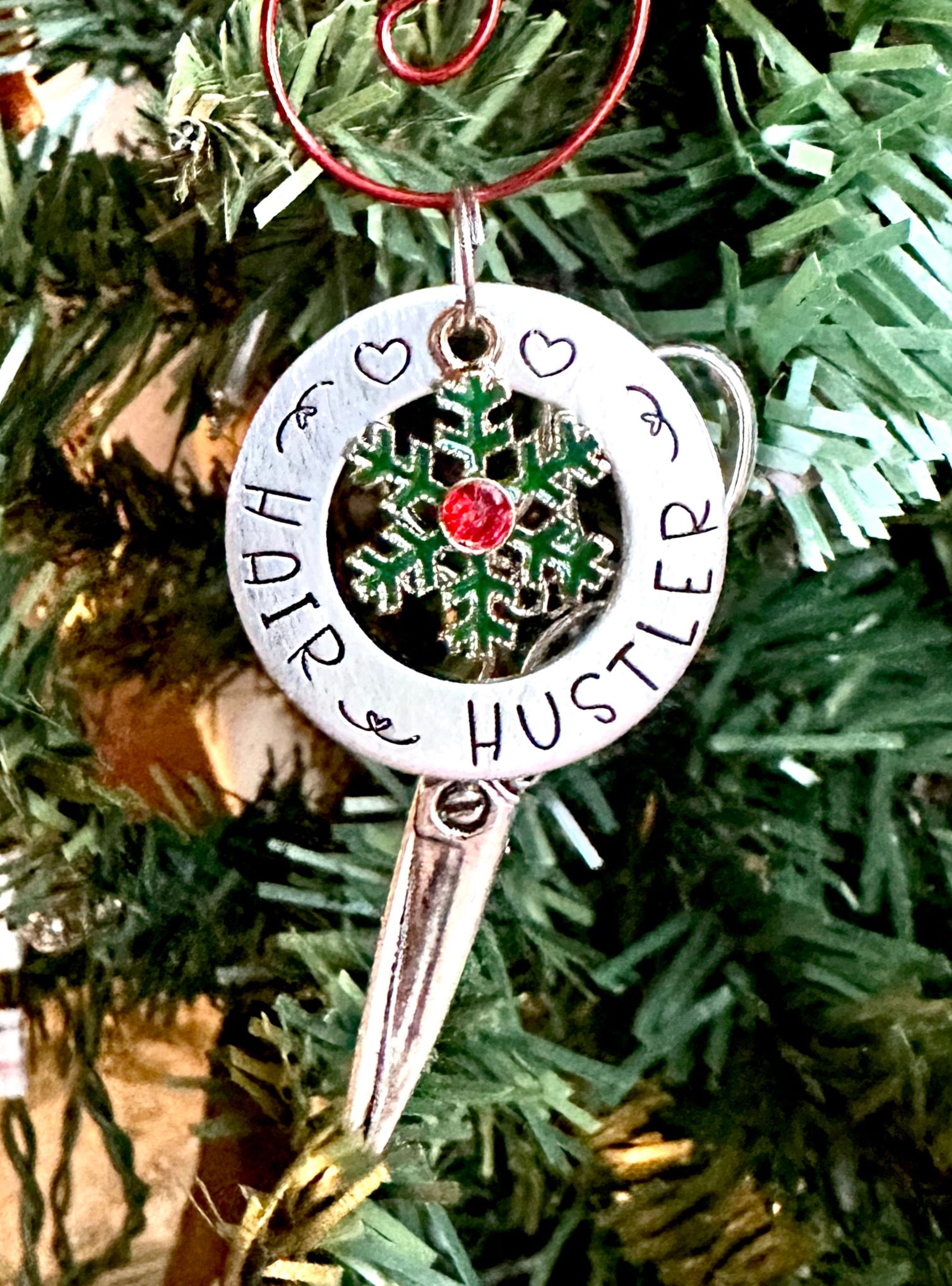 Barber Christmas Ornament - Hand Stamped Ornament - Hair Stylist Ornament - Hair