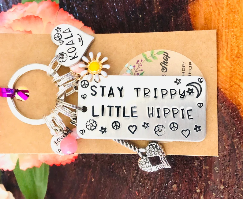 Thumbnail: Stay Trippy Little Hippie Keychain- Hippie Gifts- Hippie Keychain