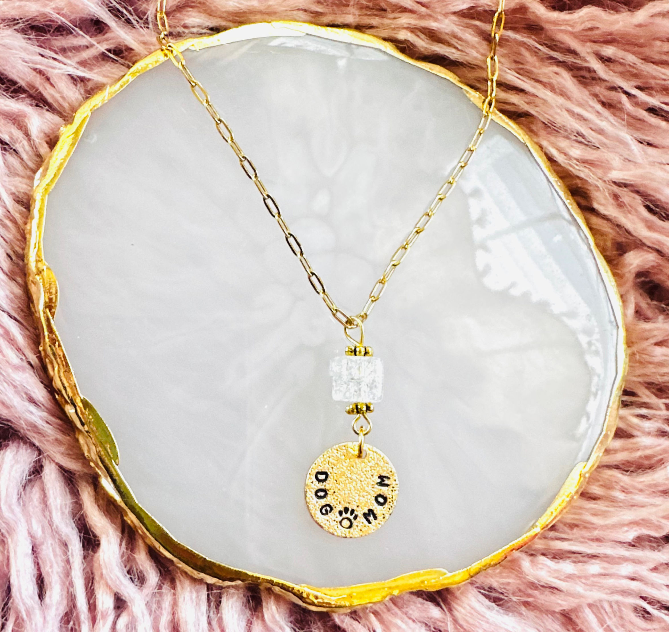 Hand-Stamped Dog Mom Necklace with Gem Accent - Dog Mom Jewelry - Dog Mama