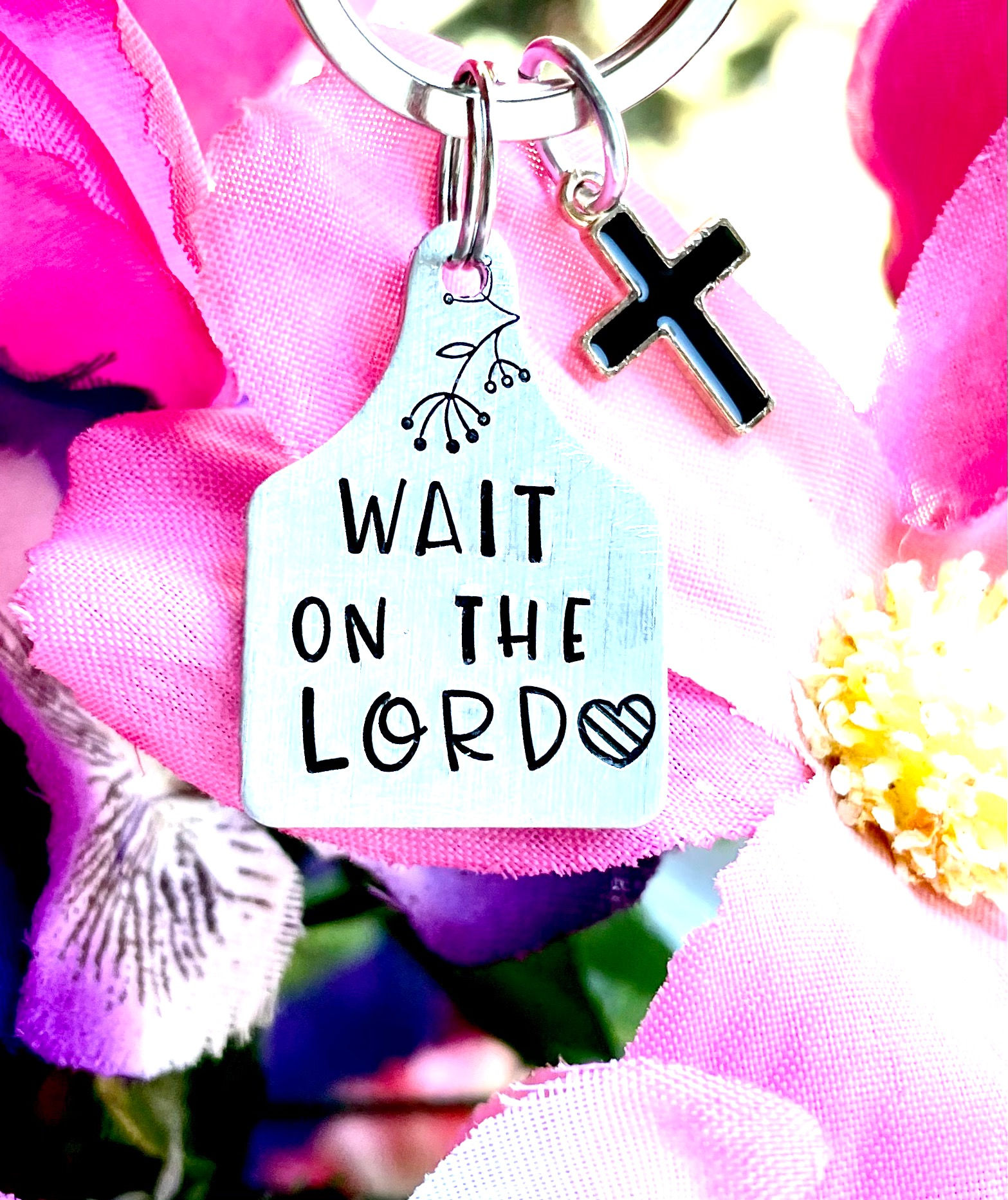 Wait on the Lord - Cross Keychain - Christian Gifts - Religious Gifts - Godly