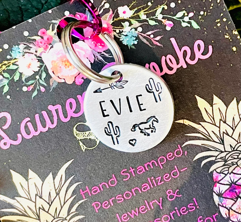 Thumbnail: Dog ID- Horse ID Name Tag-Horse ID Tag, Horse Bridle Tag, Hand Stamped Horse Tag