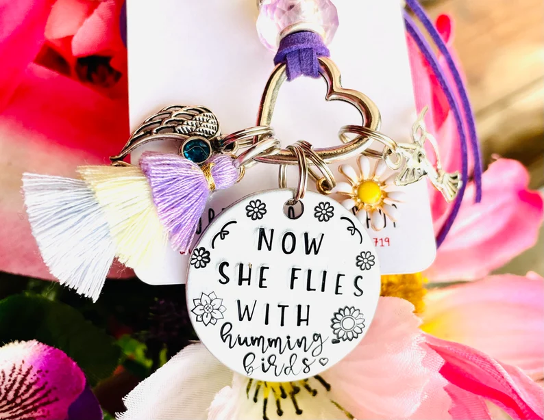 Thumbnail: Now She Flies With Hummingbirds - Memorial Keychain-Mom Memorial