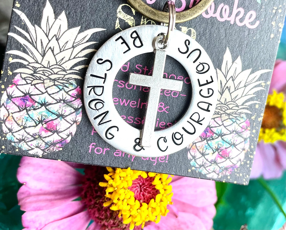 Thumbnail: Be Strong & Courageous - God's Promises - Personalized - Cross Keychain