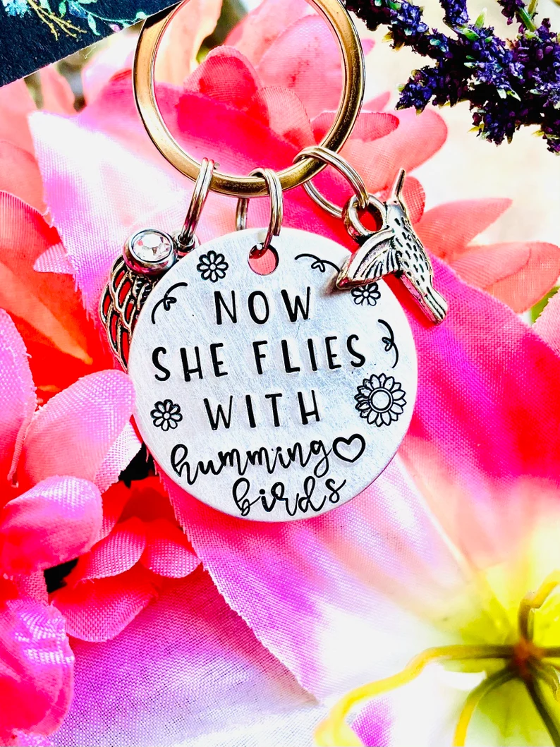 Thumbnail: Now She Flies With Hummingbirds - Memorial Keychain-Mom Memorial