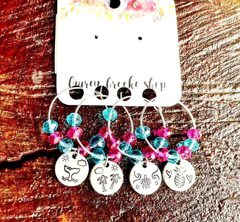 Thumbnail: Beach Themed Wine Glass Charms- Beach Gifts- Wine Gifts