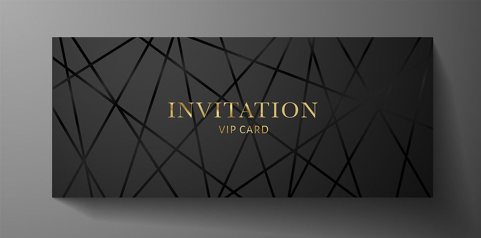 A formal black invitation card embossed with elegant gold lettering, symbolizing the idea of coaching as an invitation to deeper exploration.