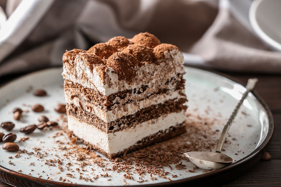Close-up of creamy tiramisu on a plate — a reminder that joy belongs in the main course, not just dessert.