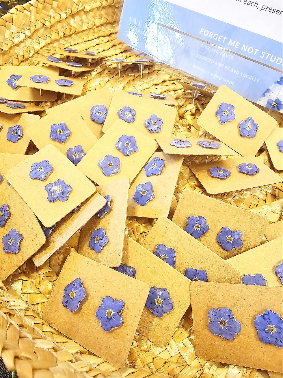 Thumbnail: Real pressed forget me not stud earrings