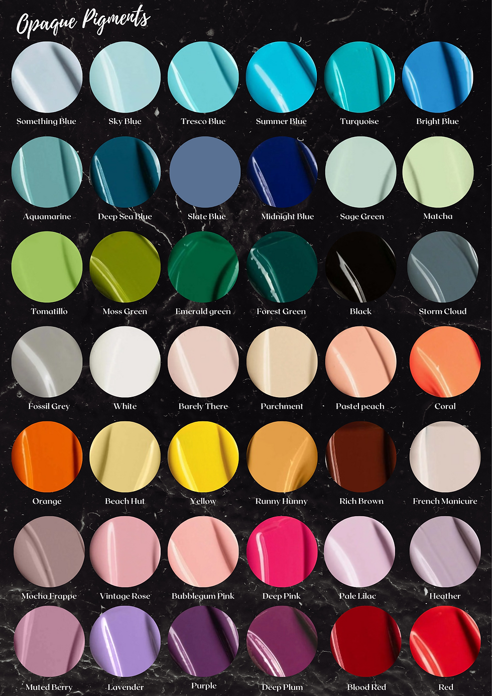 Thumbnail: Ashes resin pigment chart featuring optional design enhancements and colour swatches.