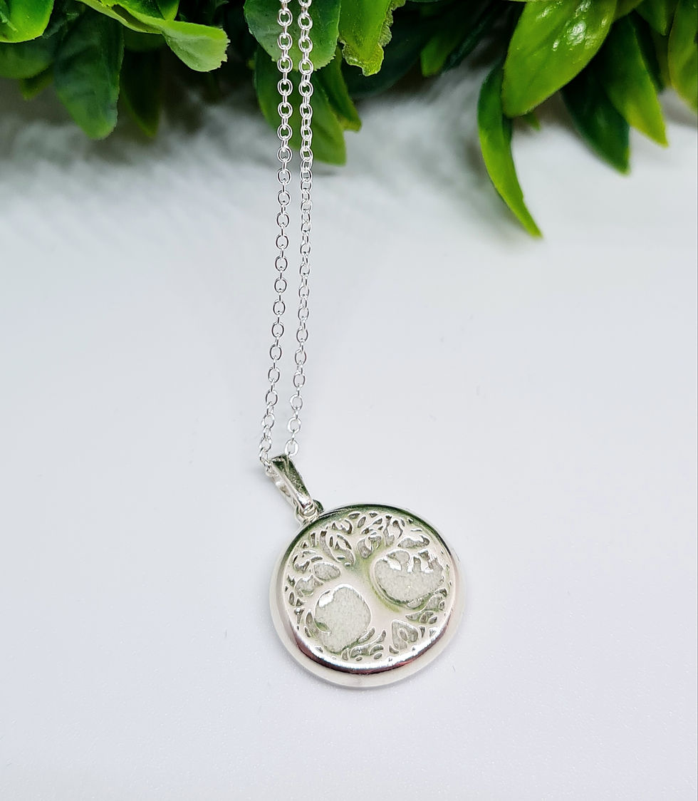 Thumbnail: Tree of Life breastmilk necklace in sterling silver with circular pendant