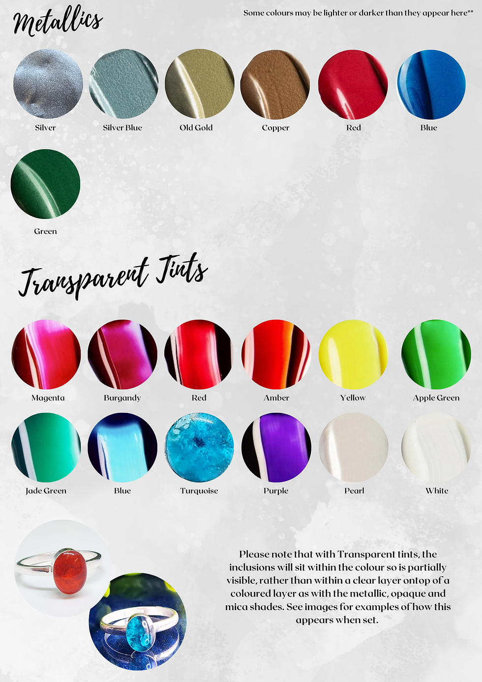Thumbnail: Colour options for breastmilk and ashes resin settings, shown in chart form.
