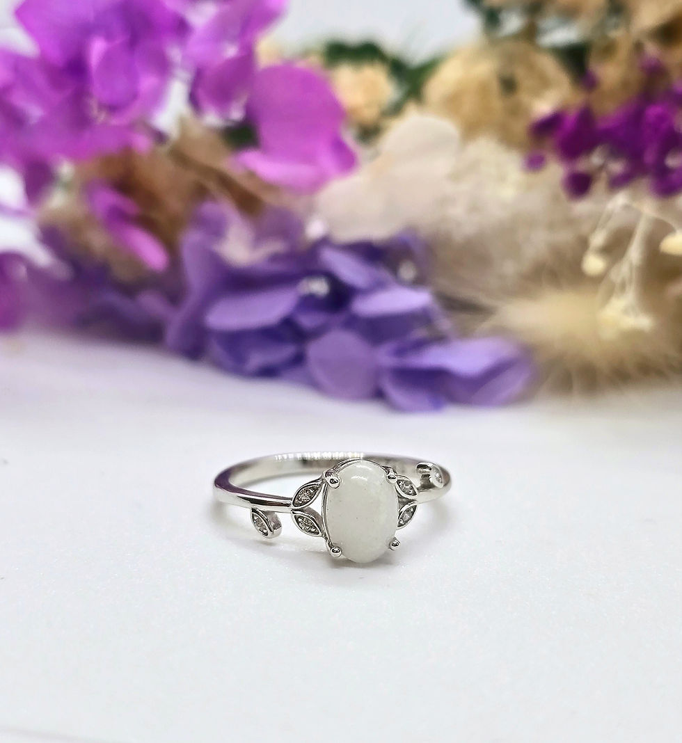 Thumbnail: Ivy breastmilk memorial ring with 8 × 6mm oval milk stone in sterling silver band