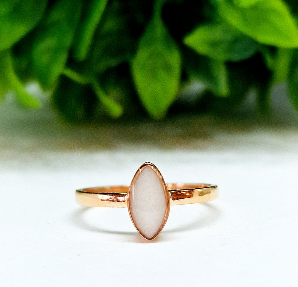 Thumbnail: breastmilk keepsake ring with marquise white resin stone in sterling silver