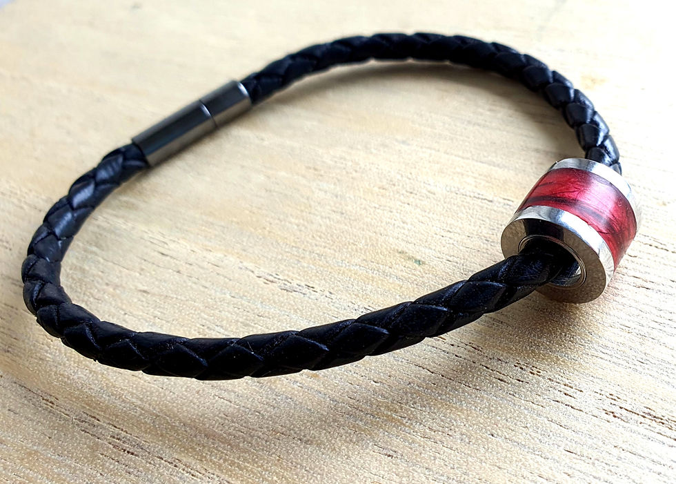 Thumbnail: Solan unisex memorial bracelet with stainless steel charm on black leather band