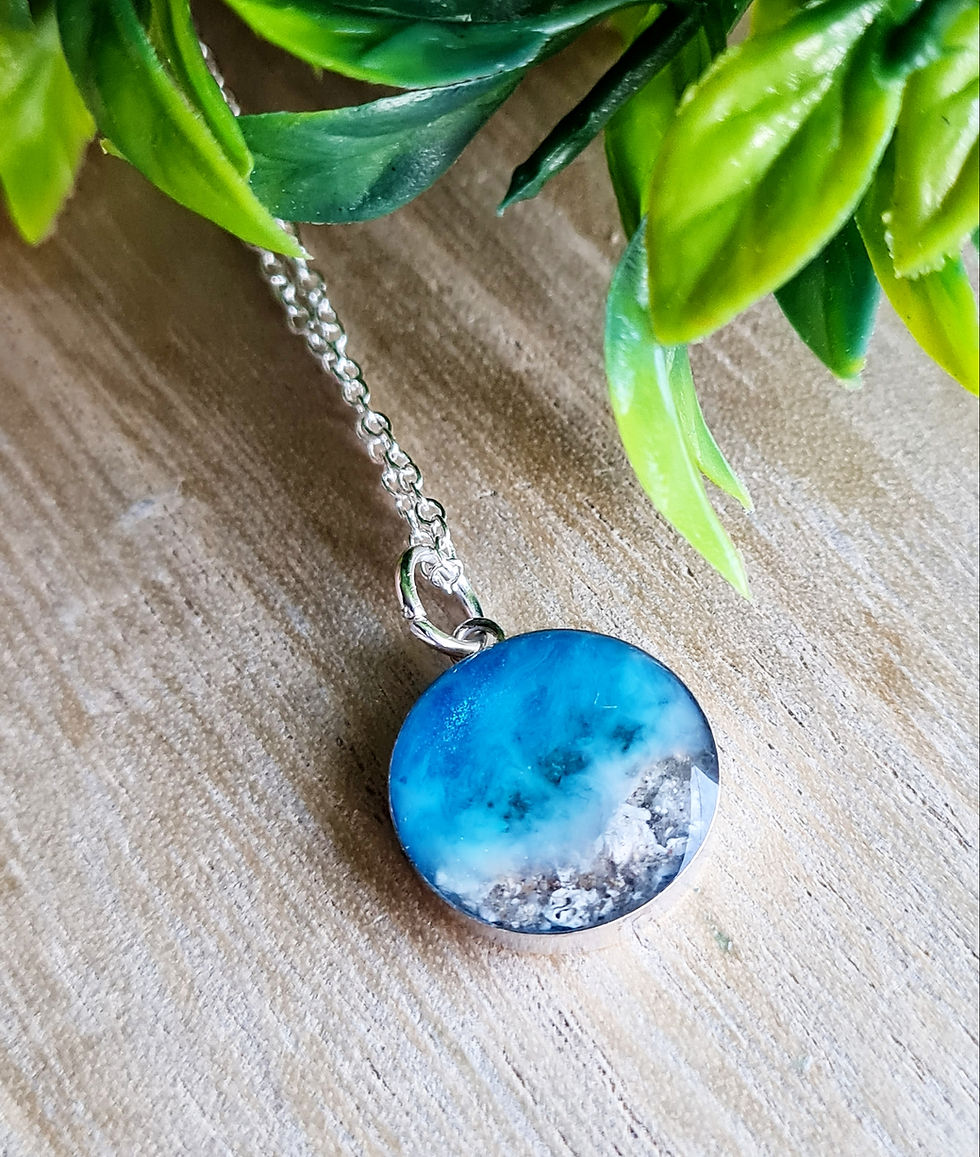 Thumbnail: Kai beach ashes necklace with wave resin design in sterling silver