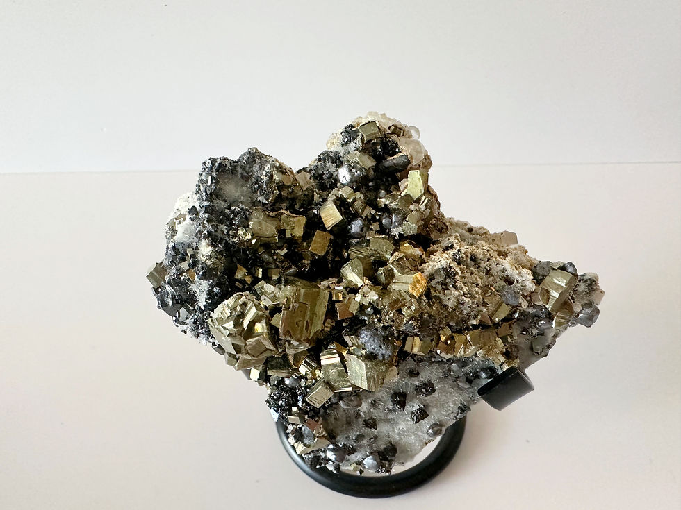 Thumbnail: Pyrite, Sphalerite & Galena Cluster on Quartz