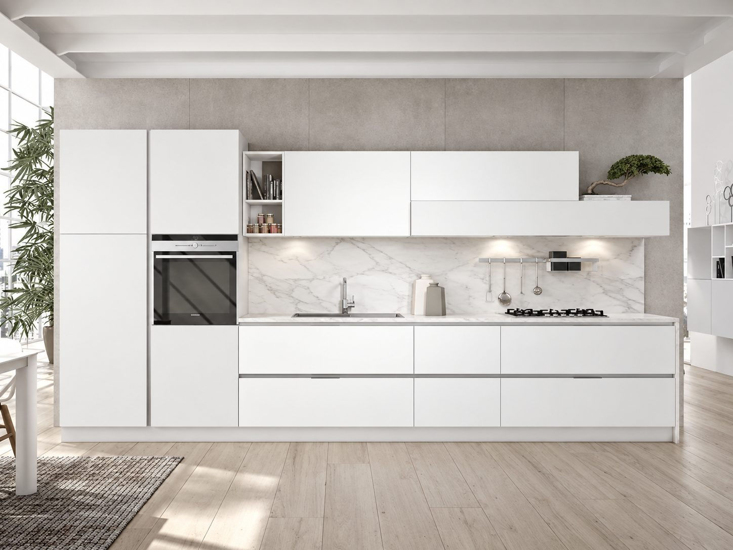 Cucina Arredo3 bianca con piano effetto Carrara