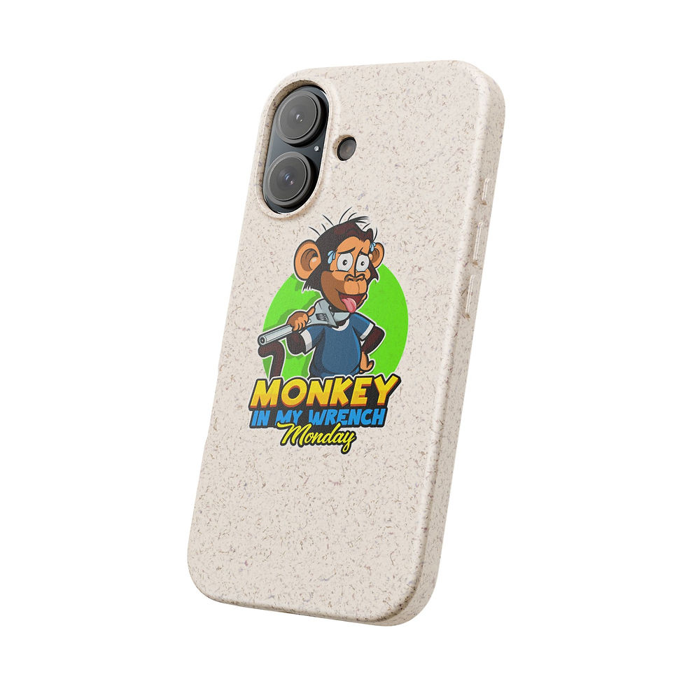 Thumbnail: Biodegradable Phone Case — 'Monkey in My Wrench' Cartoon Workman Design