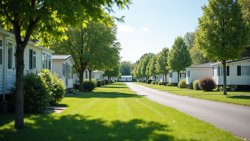 Wide angle view of a well-maintained mobile home park