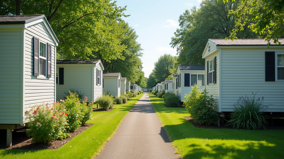 Wide angle view of a well-maintained mobile home park