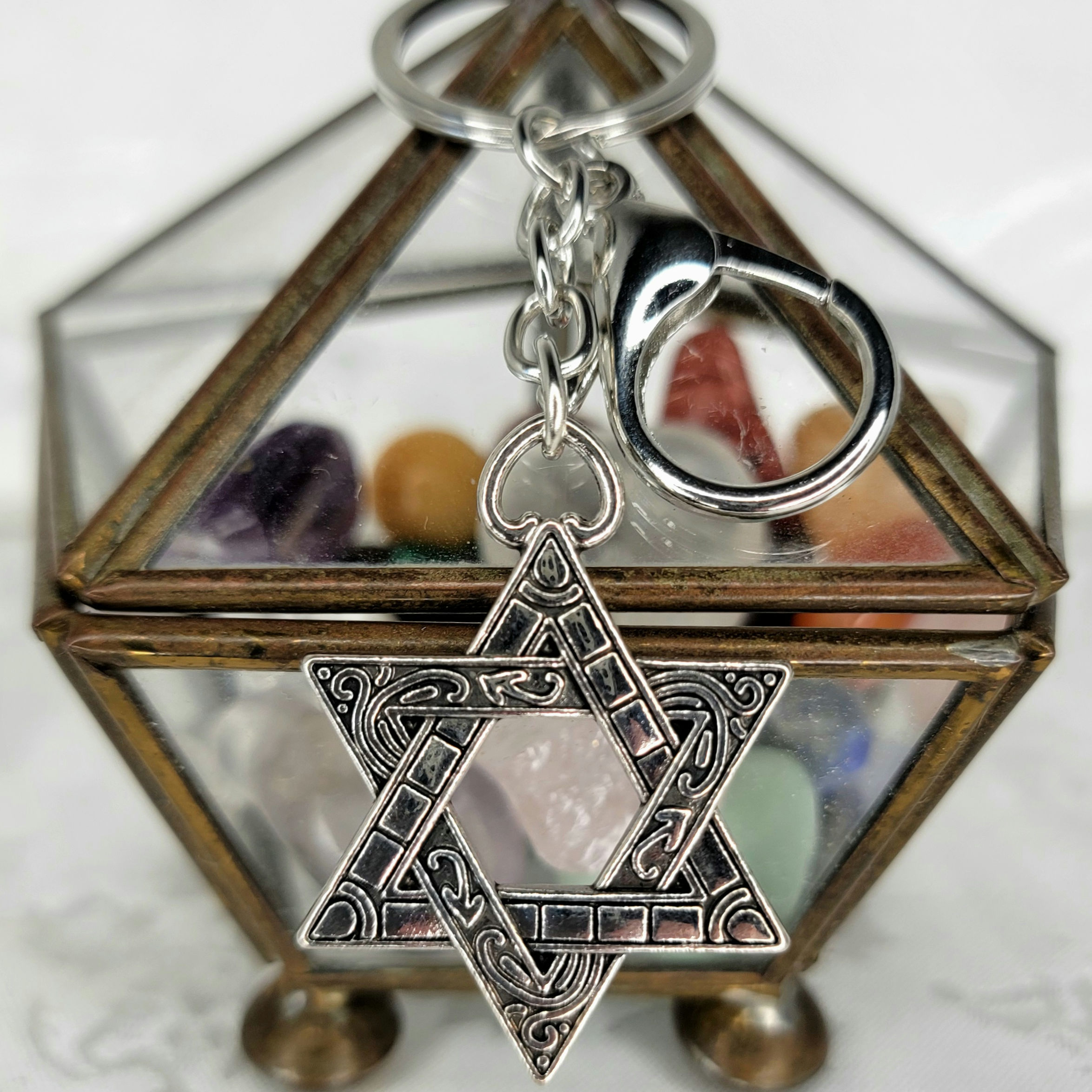 Large Silver Star of David Keychain 