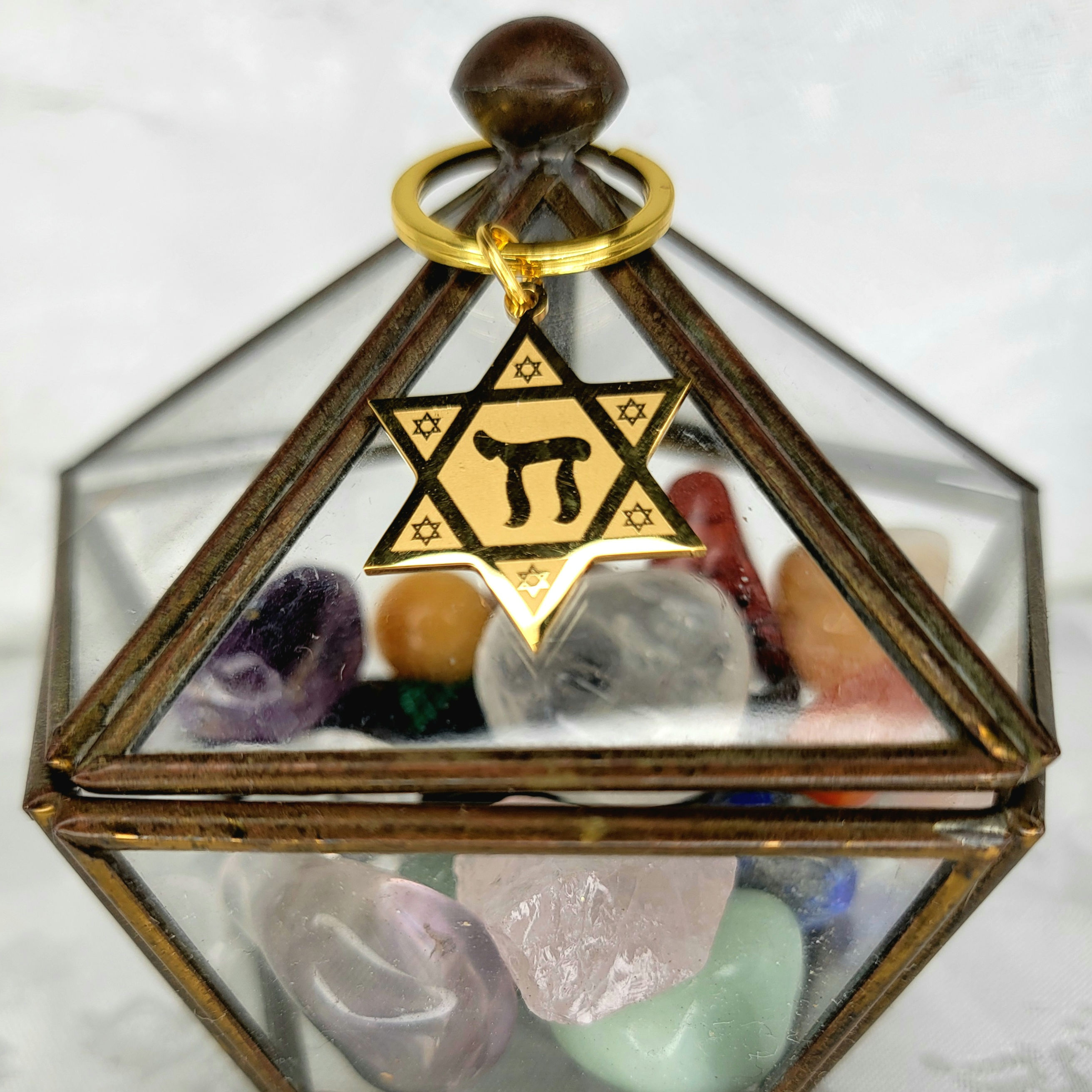 Small Gold Chai Star of David Keychain