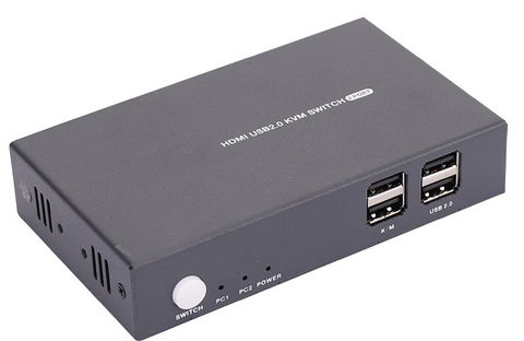 קופסת מיתוג KVM איכותית מ-2 מחשבים לעמדת עבודה אחת HDMI 4K + USB2.0 + ספק + כבלי
