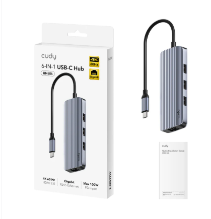 רכזת USB-C 6 ב-1 עם יציאת Gigabit Ethernet