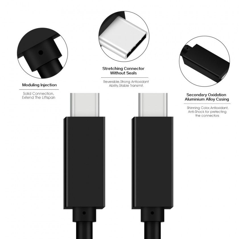Thumbnail: כבל 10Gbps 100W USB3.2 GEN2, תקע USB C זכר - C זכר, תומך אודיו/וידאו 4k@60hz באו