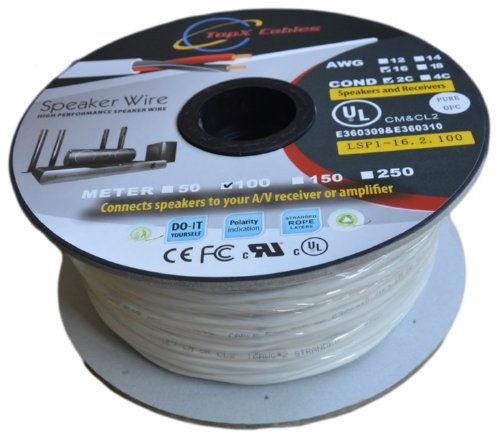 Thumbnail: כבל רמקול עגול לבן מקצועי 100% נחושת 2x18AWG בתוף של 100 מטר, תוצרת TopX סדרת LS