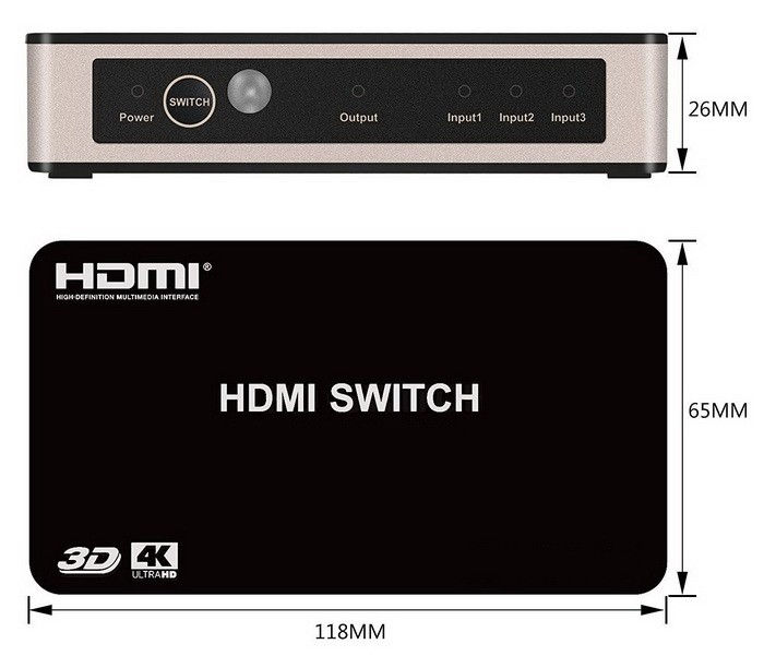 תמונה ממוזערת: קופסת מיתוג אוטומטית HDMI2.0 עם 3 כניסות + שלט רחוק, תומכת 4K@60Hz + HDCP2.2 + ה