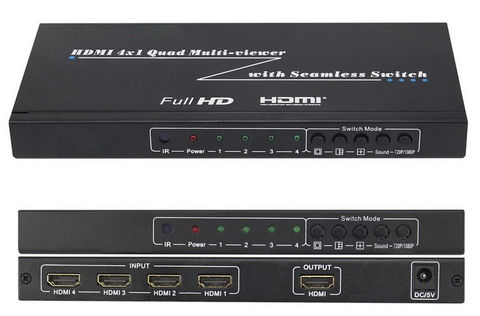מתאם תצוגה מ-4 כניסות HDMI ליציאה אחת, עם אפשרות לתצוגת מסך מפוצל (HDMI QUAD) +