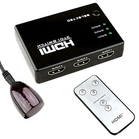 קופסת מיתוג HDMI אוטומטית עם 3 כניסות + שלט רחוק + מאריך IR, תומך 3D