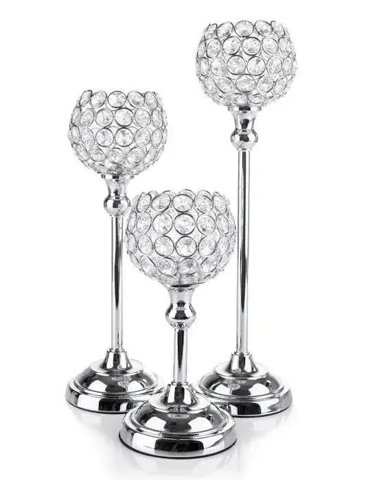 Silver Beaded Crystals Candle Holder