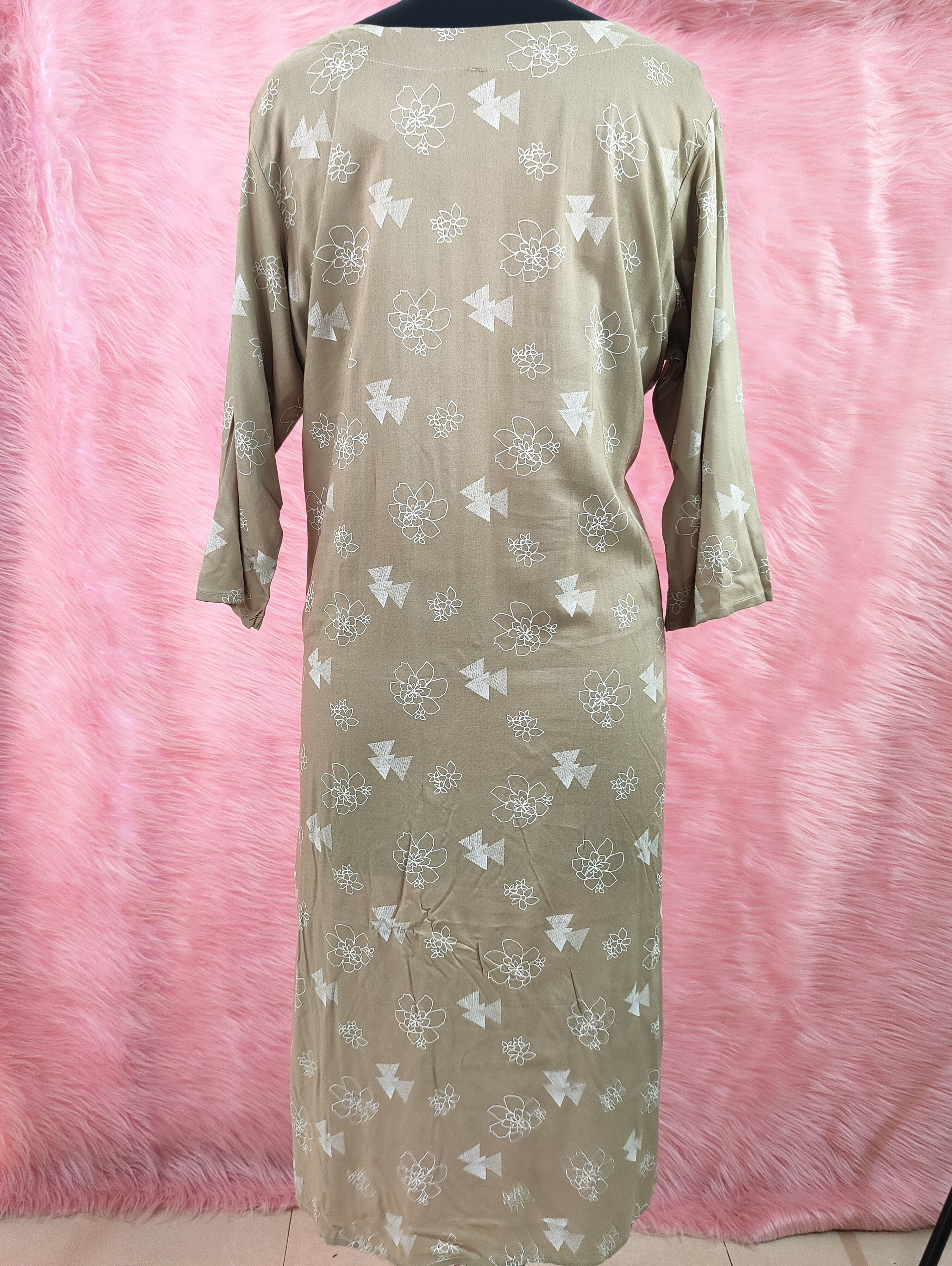 Nishtha's Couture Women Light Brown & White Floral Printed Straight Maxi Kurta