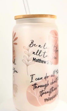 Thumbnail: Various Bible Verses Glass Tumbler (peach/pink colour)