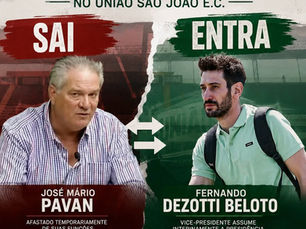 Presidente do União São João se afasta temporariamente e vice assume o clube