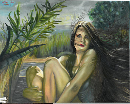 Fille assise à coté de la mer